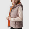 Girls' down vest with 4F synthetic down filling - beige