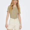 Green-Beige Women's Striped T-Shirt ONLY Janie - Women