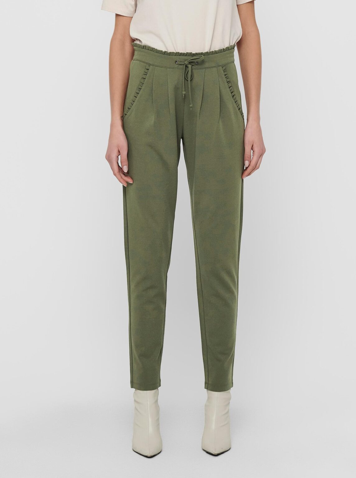 Green cropped trousers with tie JDY Catia - Women's