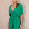 Green jumpsuit with ruffle waistband