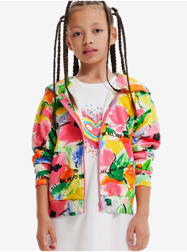 Green-pink girls' zip-up hoodie Desigual Eva - Girls