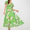 Green pleated dress with floral print
