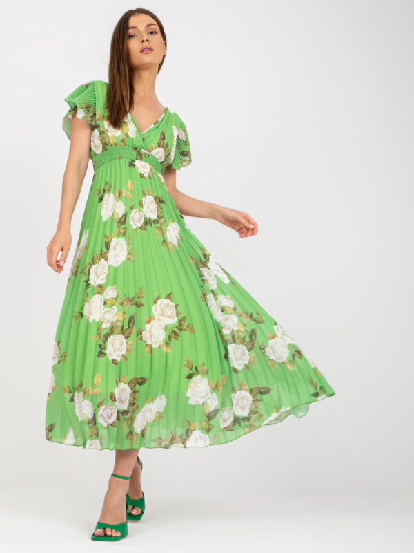 Green pleated dress with floral print