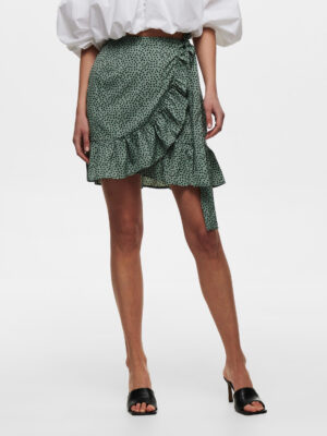 Green polka dot short wrap skirt with ruffle ONLY Olivia