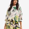 Green-white Desigual Tropi Patterned Sweater - Women