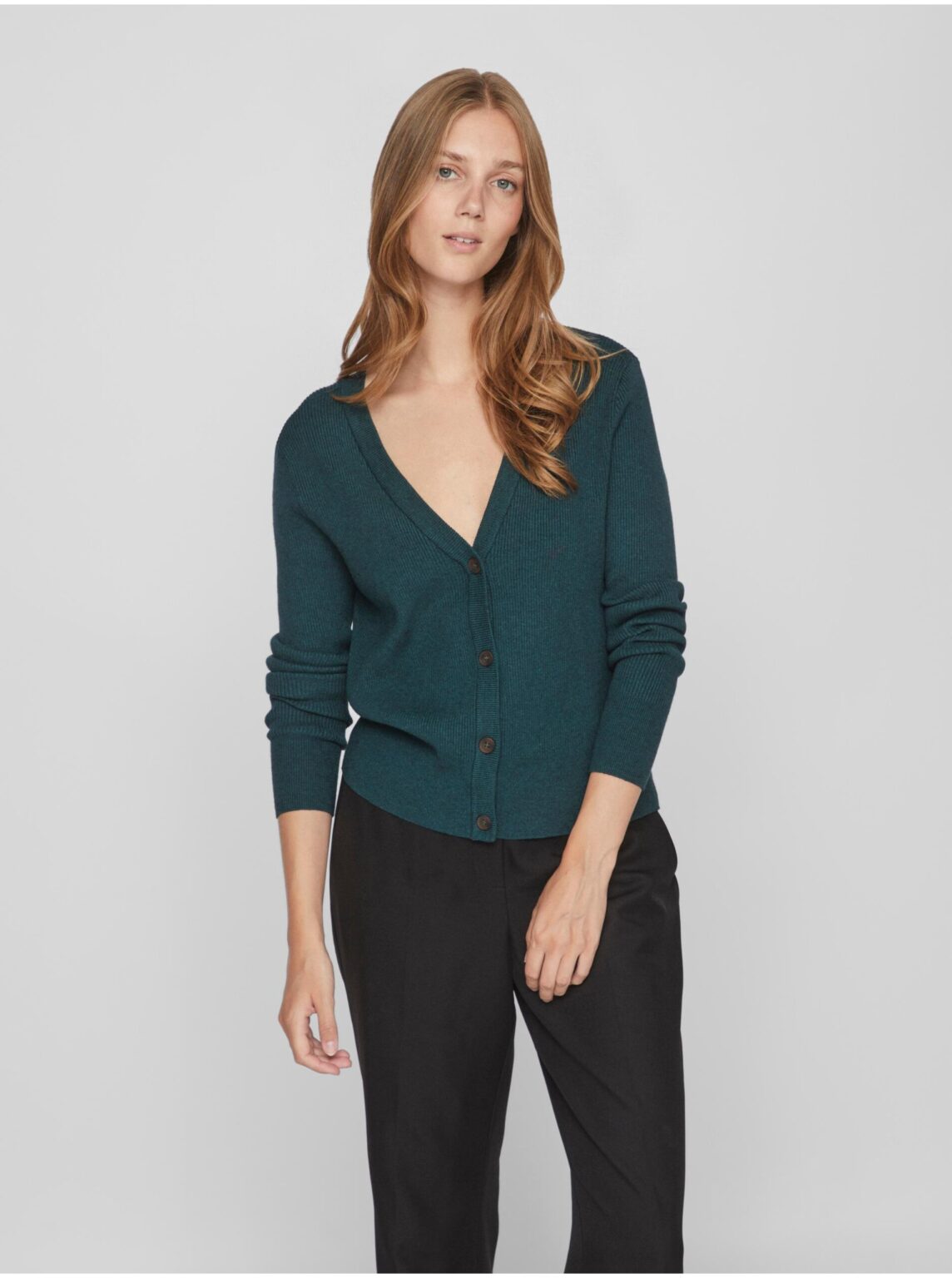 Green women's ribbed cardigan VILA Comfy - Women's