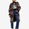 Grey Checkered Light Coat with Wool Desigual Kiev - Ladies