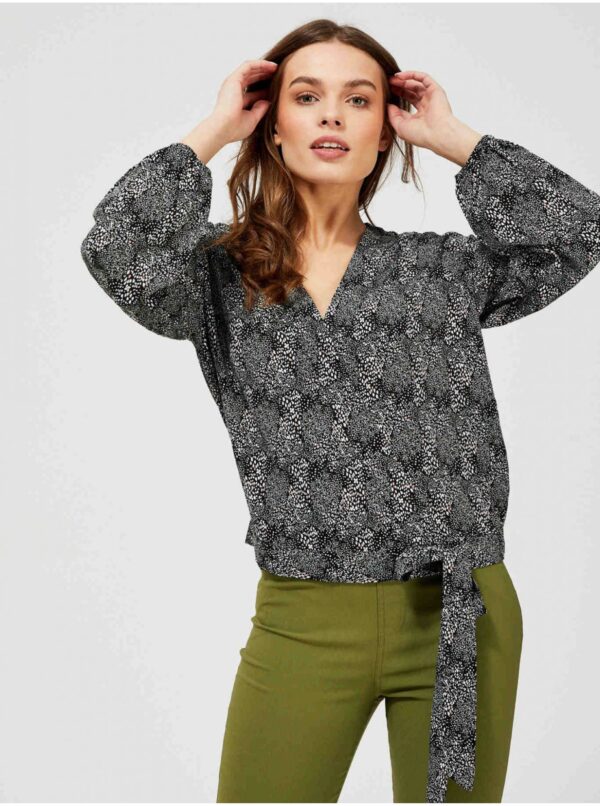 Grey-black women's blouse with a small pattern and bow Moodo - Women's
