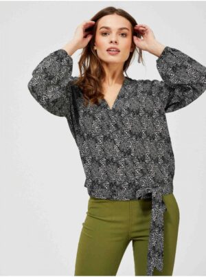 Grey-black women's blouse with a small pattern and bow Moodo - Women's