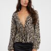 Grey-black women's patterned crop top blouse ONLY Nova - Women