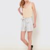 Grey-white linen striped shorts CAMAIEU