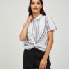Grey-white striped short sleeve shirt CAMAIEU - Women