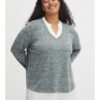 Grey women's striped sweater with shirt insert Fransa - Women