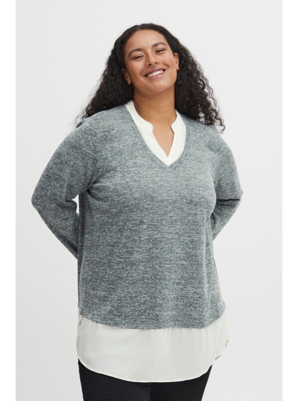 Grey women's striped sweater with shirt insert Fransa - Women