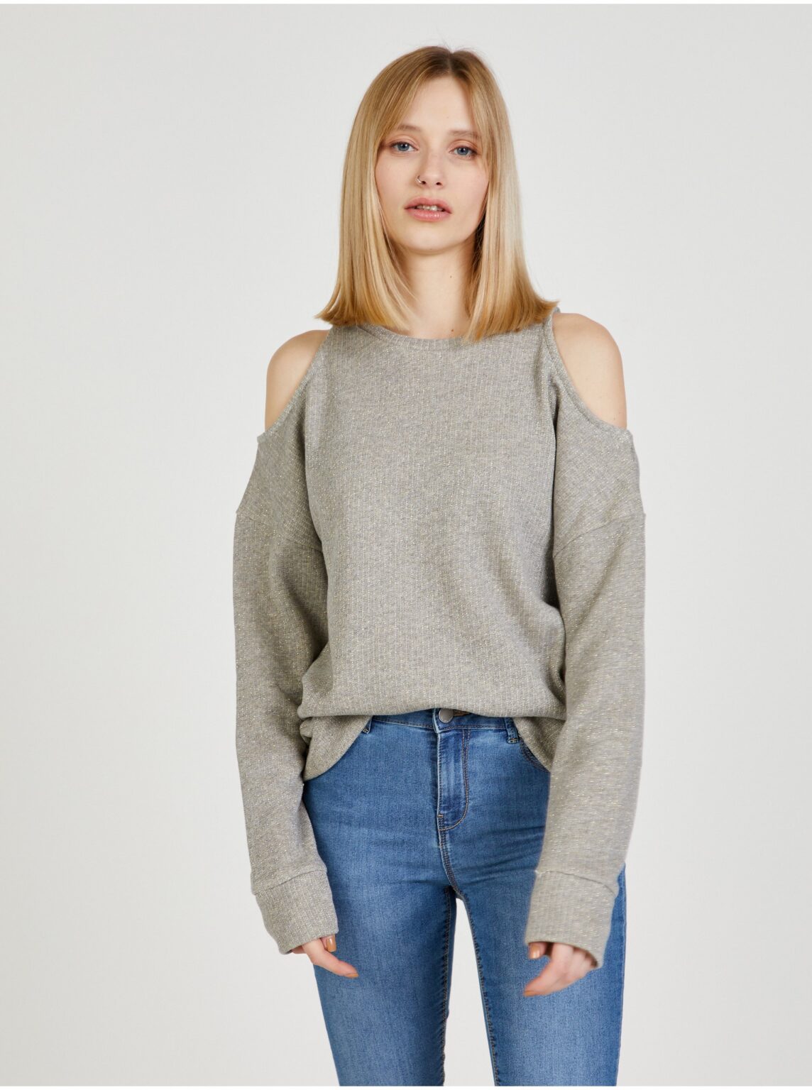 Grey women's sweatshirt with open shoulders Pepe Jeans Moni - Women's