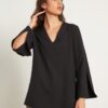 Gusto V-Neck Slit Blouse - Black