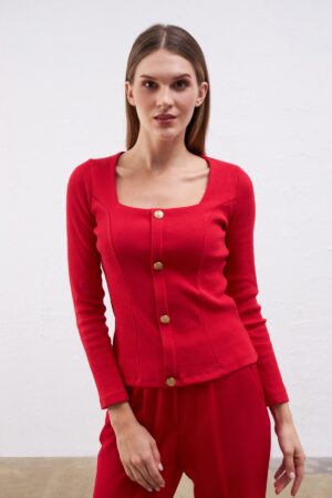 Gusto szögletes gallérú Camisole blúz - piros
