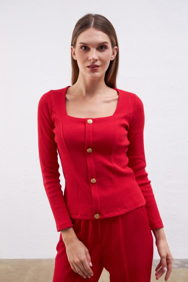 Gusto szögletes gallérú Camisole blúz - piros