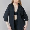 HAKKE Women's Black Oversize Long Basic Shirt