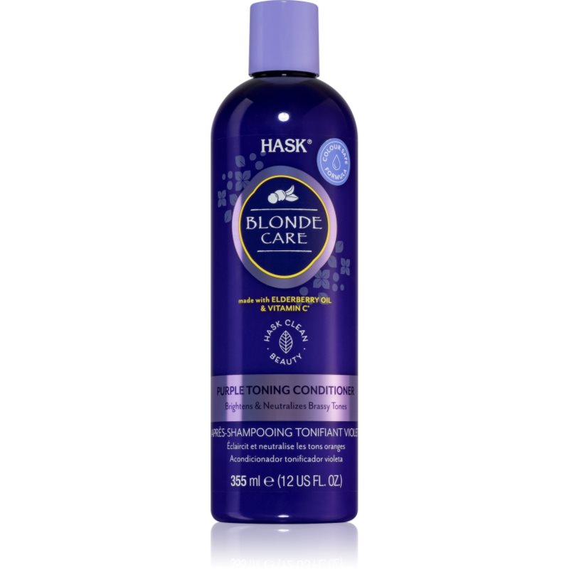 HASK Blonde Care Purple Shampoo kondicionáló szőke hajra semlegesíti a sárgás tónusokat 355 ml