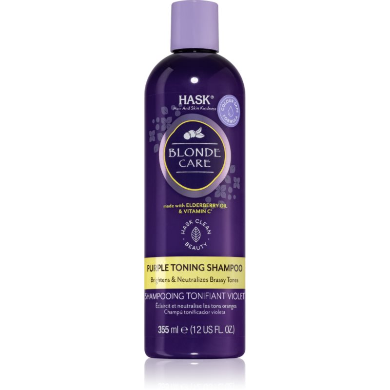 HASK Blonde Care Purple Shampoo lila sampon semlegesíti a sárgás tónusokat 355 ml-ár