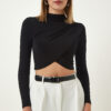 Happiness İstanbul Black Gathered Detailed High Neck Blouse