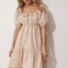 Happiness İstanbul Gathered Collar Flared Poplin Dress