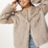 Happiness İstanbul Women's Mink Shawl Collar Lined Faux Für Jacket