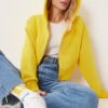 Happiness İstanbul Women's Yellow Hooded Zippered Sweatshirt