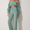 Happiness İstanbul Women's Almond Green High Waist Lycra Casual Knitted Trousers