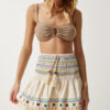 Happiness İstanbul Women's Beige Ethnic Patterned Raw Linen Skirt