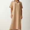 Happiness İstanbul Women's Beige Polo Neck Knitted Corduroy Dress