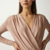 Happiness İstanbul Women's Beige Wrapover Neck Snap-On Knitted Blouse