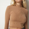 Happiness İstanbul Women's Biscuit High Neck Ribbed Camisole Crop Blouse