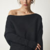 Happiness İstanbul Women's Black Asymmetric Collar Ribbed Sweater
