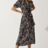 Happiness İstanbul Women's Black Beige Patterned Belted Summer Shirt Dress