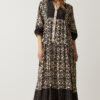 Happiness İstanbul Women's Black Beige Patterned Oversize Summer Viscose Dress