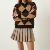 Happiness İstanbul Women's Black Biscuit Polo Neck Diamond Patterned Knitwear Sweater