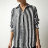 Happiness İstanbul Women's Black Ecru Striped Viscose Shirt