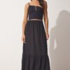 Happiness İstanbul Women's Black Flared Summer Midi Skirt