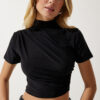Happiness İstanbul Women's Black Gathered High Neck Knitted Blouse
