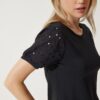 Happiness İstanbul Women's Black Guipure Sleeve Cotton Basic Knitted T-Shirt
