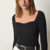 Happiness İstanbul Women's Black Heart Neck Ribbed Knitwear Sweater