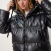 Happiness İstanbul Women's Black Hooded Faux Leather Coat