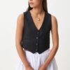 Happiness İstanbul Women's Black Linen Short Vest