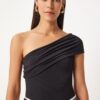 Happiness İstanbul Women's Black One-Shoulder Gathered Knitted Blouse