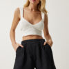 Happiness İstanbul Women's Black Pocket Linen Shorts