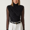Happiness İstanbul Women's Black Polka Dot Lace Sleeve Gathered Knitted Blouse