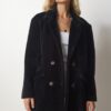 Happiness İstanbul Women's Black Rabbit Hair Look Oversize Coat