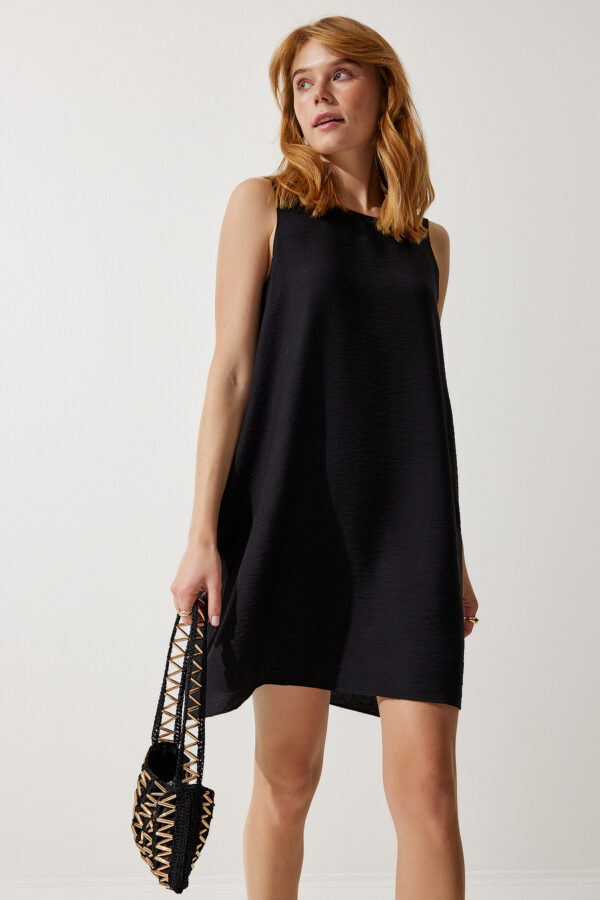 Happiness İstanbul Women's Black Sleeveless Linen Viscose A-Line Dress
